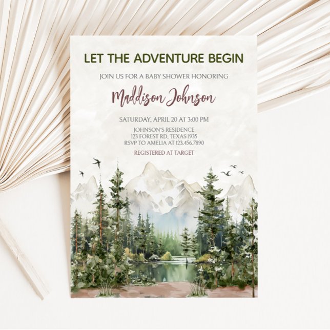 Invitación Woodland Mountain Baby Shower (Let The Adventure Begin Baby Shower Invitation)