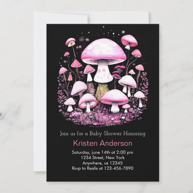 Invitación Woodland Mushroom Blissful Pink Chica Baby Shower (Anverso)