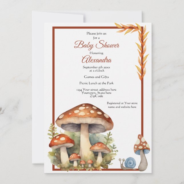Invitación Woodland Mushroom Gender Neutral Baby Shower (Anverso)