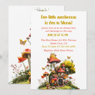 Invitación Woodland Mushroom House Baby Shower