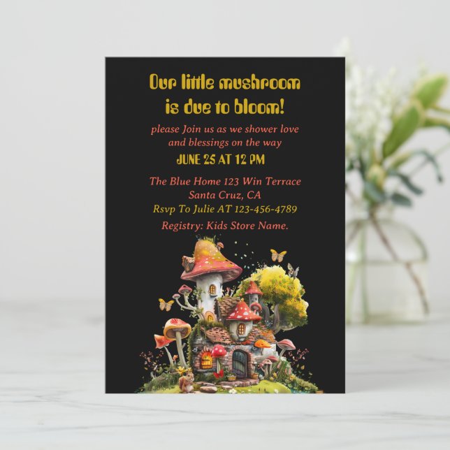 Invitación Woodland Mushroom House Baby Shower (Anverso de pie)