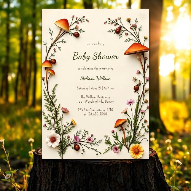 Invitación Woodland Mushroom Rustic Boho Baby Shower (Woodland Mushroom Rustic Boho Baby Shower Invitation)