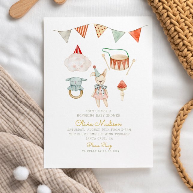 Invitación Woodland Mushroom Toys Baby Shower Whimsical (Subido por el creador)