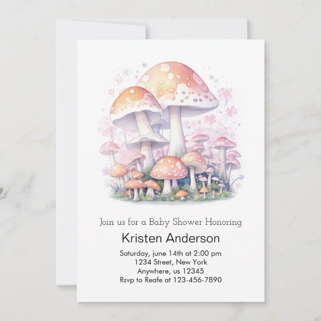 Invitación Woodland Mushroom Wonderland Chica Baby Shower (Anverso)