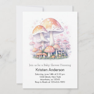 Invitación Woodland Mushroom Wonderland Chica Baby Shower