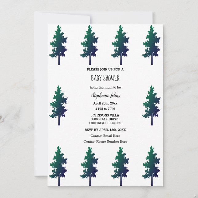 Invitación Woodland Nature Árboles Chicas de Baby Shower Boys (Anverso)