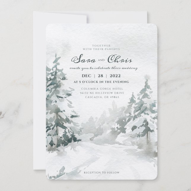 Invitación Woodland | Nevada Winter Forest Watercolor (Anverso)