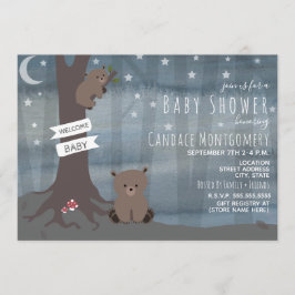 Invitación Woodland Night Bear Neutral Baby Shower
