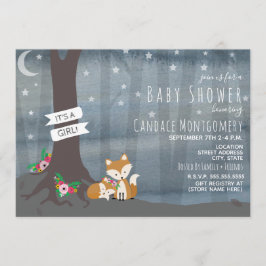Invitación Woodland Night Fox Baby Shower - Chica
