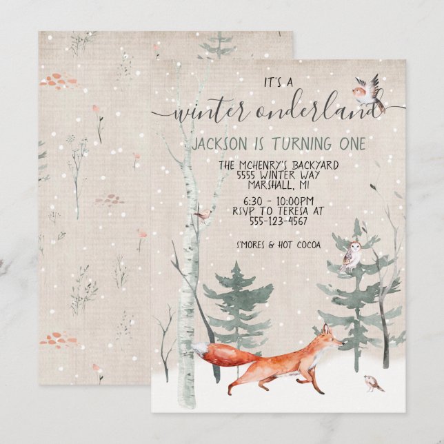Invitación Woodland Onderland Birthday Party (Anverso / Reverso)