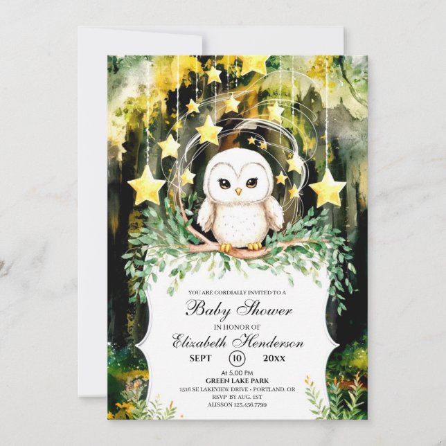 Invitación Woodland Owl Baby Shower (Anverso)