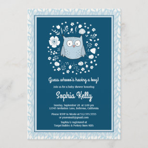 Invitación Woodland Owl Blue Boy Baby Shower