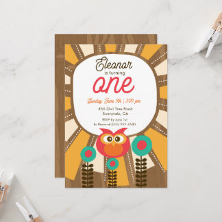 Invitación Woodland Owl First Birthday Invitation – One Year 