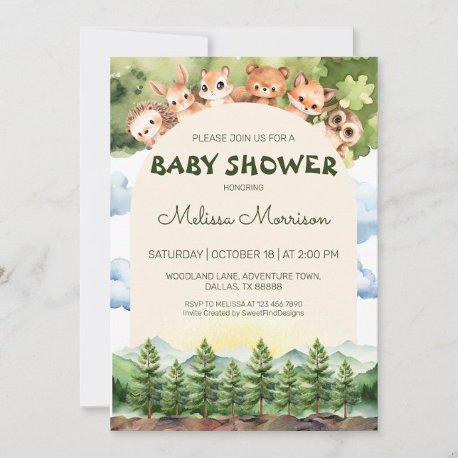Invitación Woodland Paradise Forest Baby Boy Shower (Anverso)