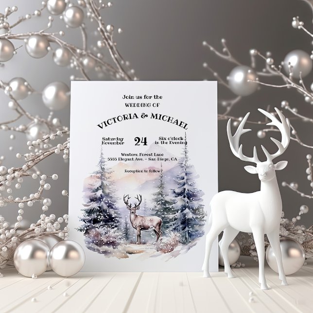 Invitación Woodland Pine Trees Deer Snow Mountain Boda (Subido por el creador)