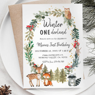 Invitación Woodland Pine Trees Winter Onederland Cumpleaños