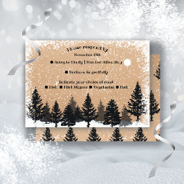 Invitación Woodland Pine Trees Winter Snow RSVP Menú Elección