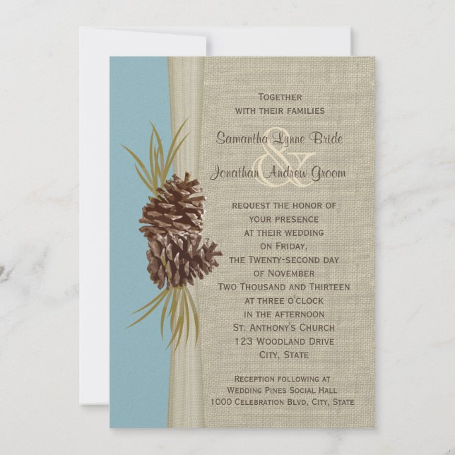 Invitación Woodland Pines Blue Boda (Reverso)