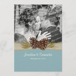 Invitación Woodland Pines Blue Boda con foto