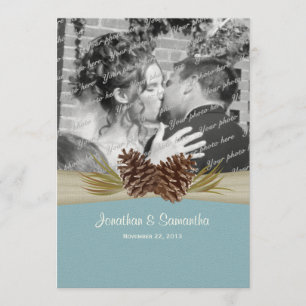 Invitación Woodland Pines Blue Boda con foto