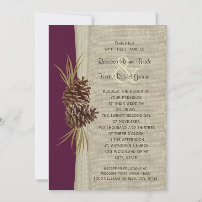 Invitación Woodland Pines Deep Plum Boda (Reverso)
