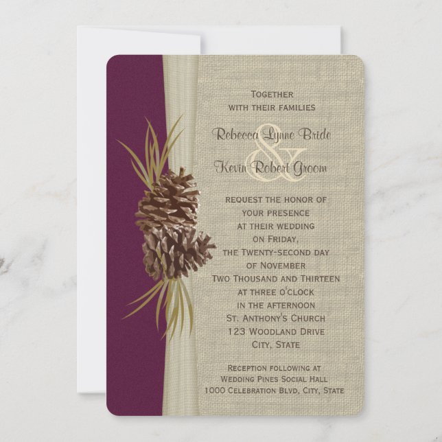 Invitación Woodland Pines Deep Plum Boda (Reverso)