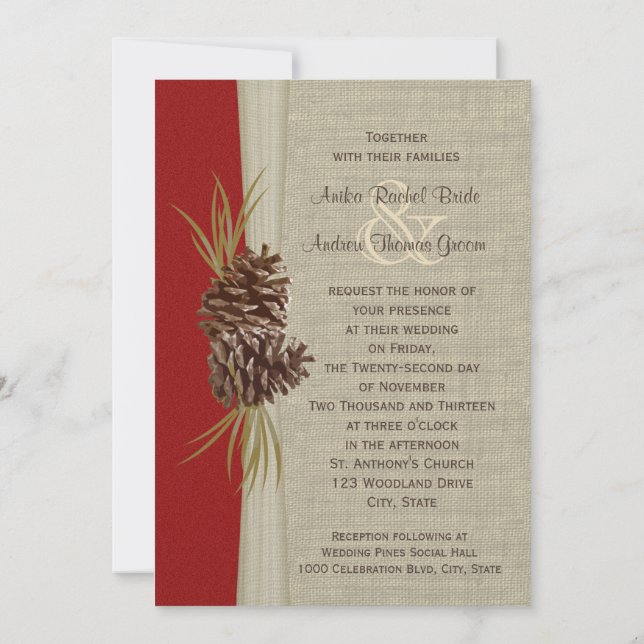 Invitación Woodland Pines Red Boda (Reverso)
