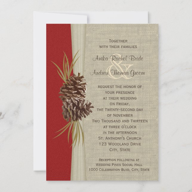 Invitación Woodland Pines Red Boda (Reverso)