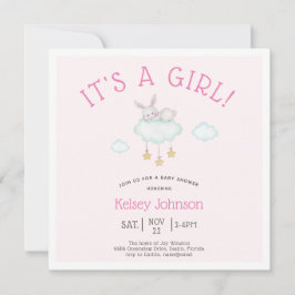 Invitación Woodland Pink Es un Chica Bunny Baby Shower