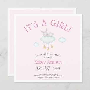 Invitación Woodland Pink Es un Chica Bunny Baby Shower