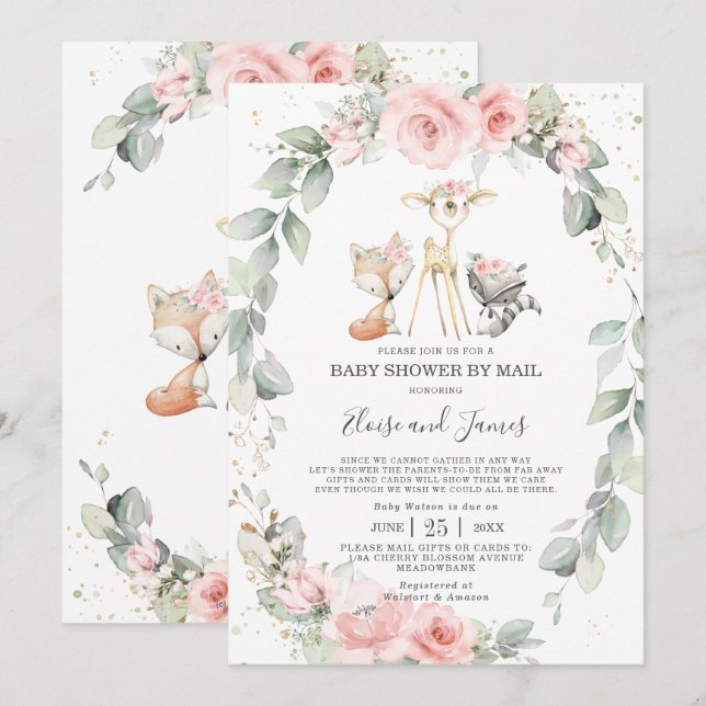 Invitación Woodland Pink Floral Greeneration Baby Shower por  (Anverso / Reverso)