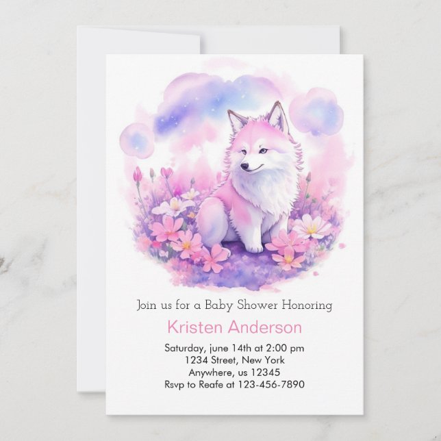 Invitación Woodland Pink Wolf Cub Baby Shower (Anverso)