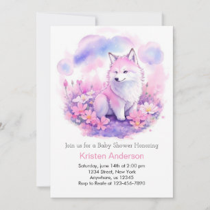Invitación Woodland Pink Wolf Cub Baby Shower