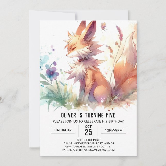 Invitación Woodland Printable Fox Birday (Anverso)