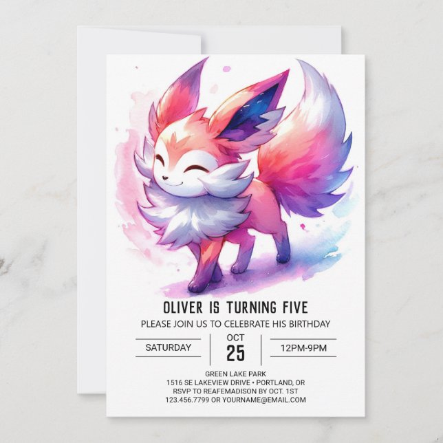 Invitación Woodland Printable Fox Birday (Anverso)