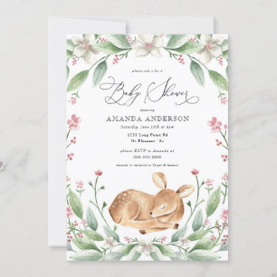 Invitación Woodland Querido Chica Greenery Rosa Baby Shower