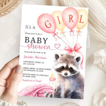 Woodland Raccoon Chica Baby Shower Globos rosados