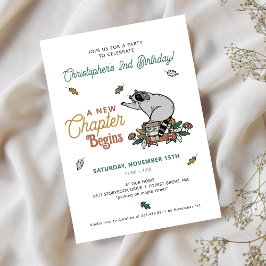 Invitación Woodland Raccoon Fall Book Tema 2 cumpleaños