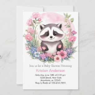 Invitación Woodland Raccoon Pink Adventure Chica Baby Shower