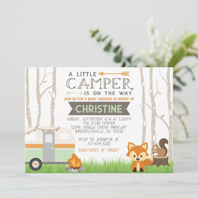 Invitación Woodland RV Camper Forest Animals Baby Shower (Anverso de pie)