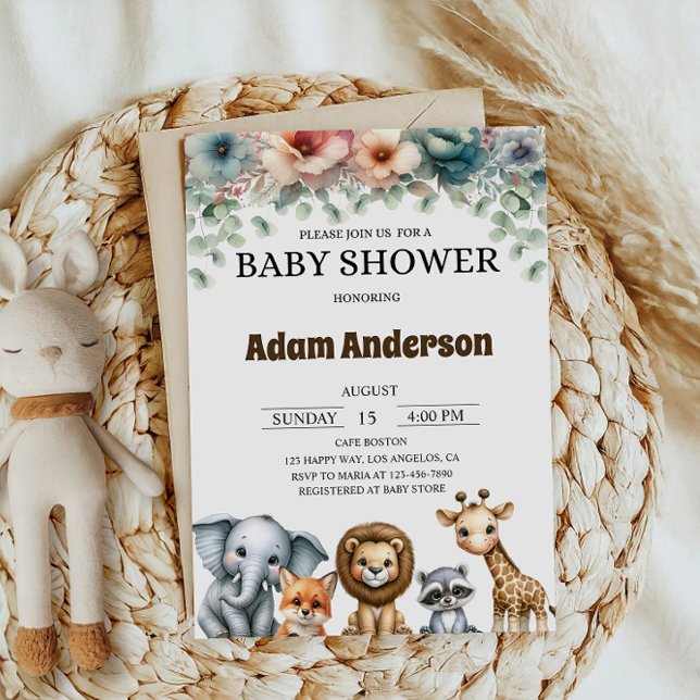 Invitación Woodland Safari Animals Baby Shower (Subido por el creador)