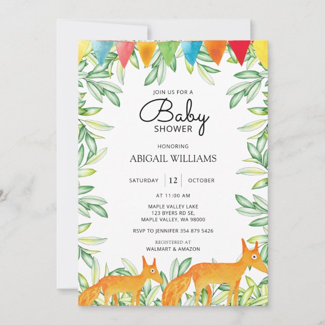 Invitación Woodland Safari Fox Mother & Baby Baby Shower (Anverso)