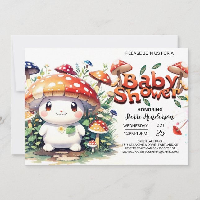 Invitación Woodland se mete en el Baby Shower hongo (Anverso)