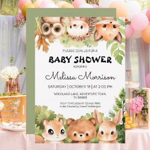 Invitación Woodland Seis Amigos Animales Baby Boy Shower