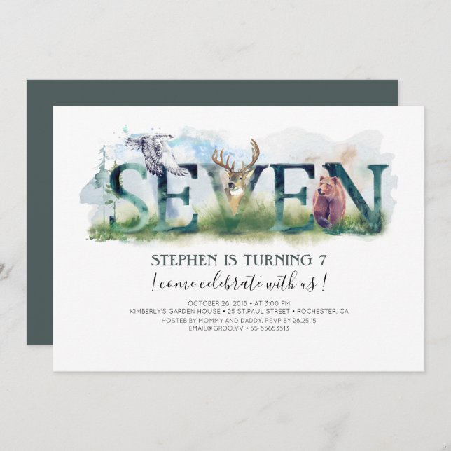 Invitación Woodland Seven - 7º cumpleaños (Anverso / Reverso)