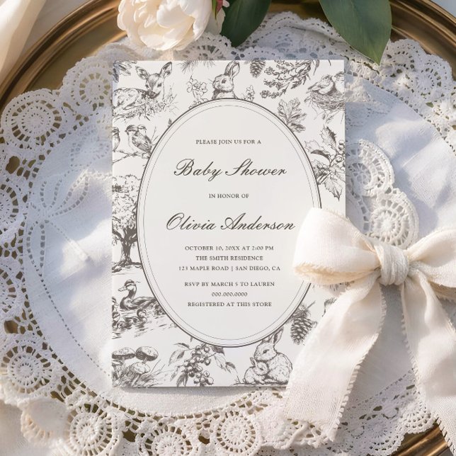 Invitación Woodland Sketched Allover Print Baby Shower (Subido por el creador)