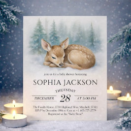 Invitación Woodland Sleeping Baby Deer Winter Baby Shower