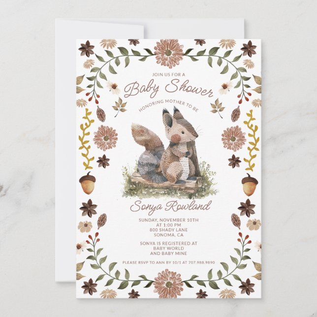 Invitación Woodland Squirrel Baby Shower (Anverso)