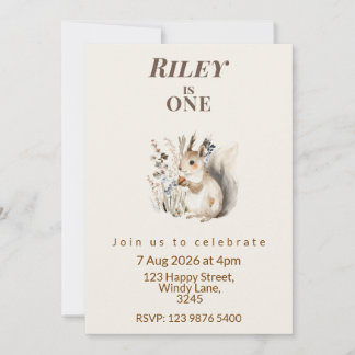 Invitación Woodland squirrel First Birthday Invitation