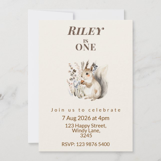 Invitación Woodland squirrel First Birthday Invitation (Anverso)